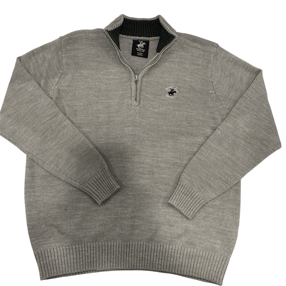 Beverly Hills Polo Club Knit Quarter Zip Pullover Sweater Men's Size Large Gray
